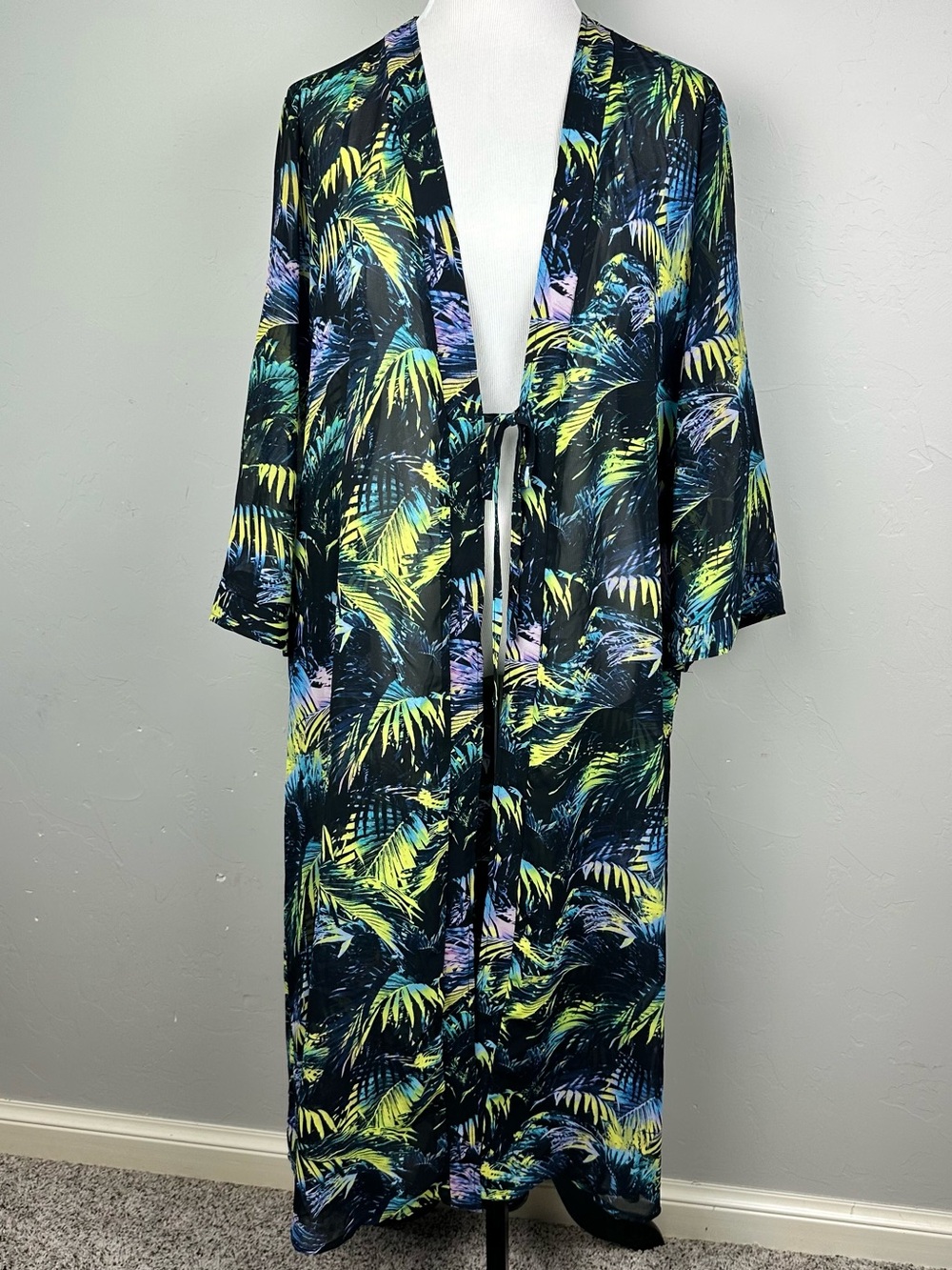 Torrid Tropical Palm Print Maxi Kimono Swim Cover Up Size 1 EUC
